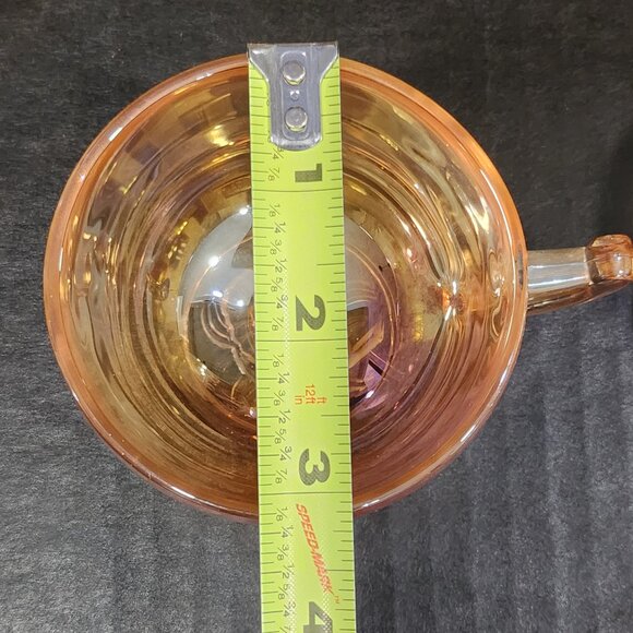 Jeanette Glass Peach/Gold Luster "Egg Nog" Punch Bowl With 6 Cups Carnival Glass - Picture 11 of 12